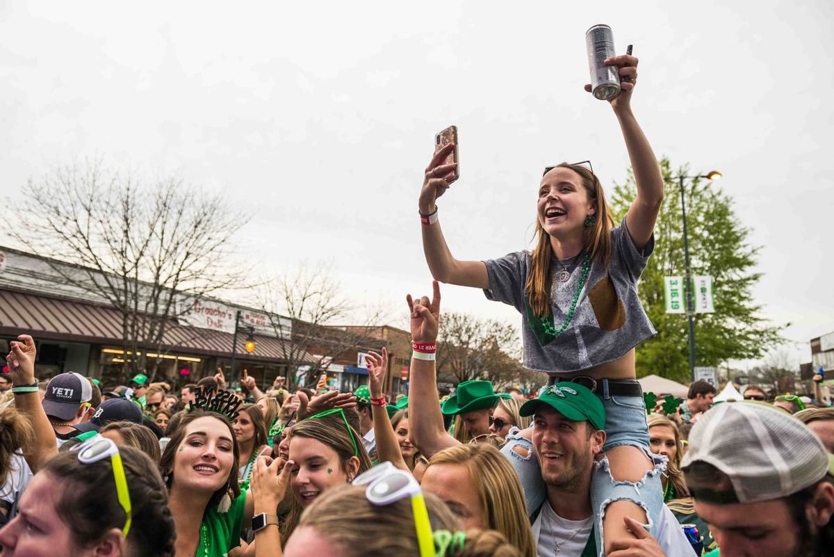 Five Points St. Pats crowd girl on shoulders 2019